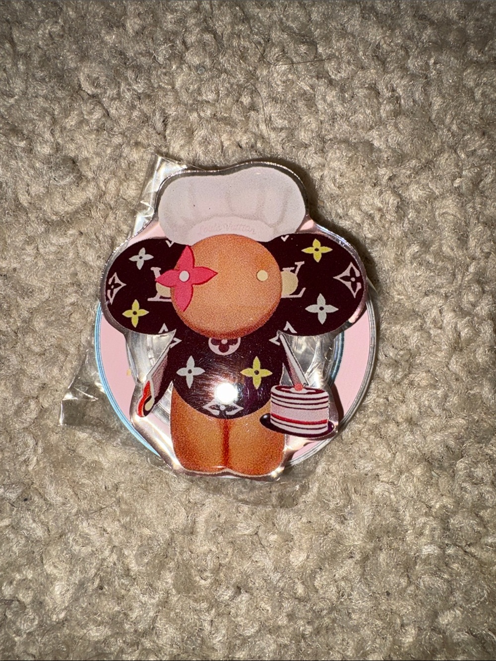 Pink & Brown Cartoon Character Phone Grip — Stylish Cell Accessory